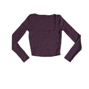 Zara Ribbed Square Neck Long Sleeve Top – Purple/Maroon – Women’s L